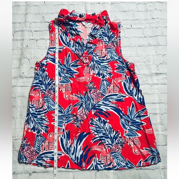 CROWN & IVY Women's Size M 100% Rayon Tank Top Ruffle V Neck Tropical Multicolor - Picture 7 of 9